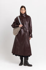Burgundy faux leather trench coat