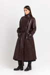 Burgundy faux leather trench coat