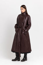Burgundy faux leather trench coat