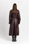 Burgundy faux leather trench coat