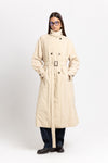 Butter beige bonded crinkle tech trench coat