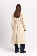Butter beige bonded crinkle tech trench coat