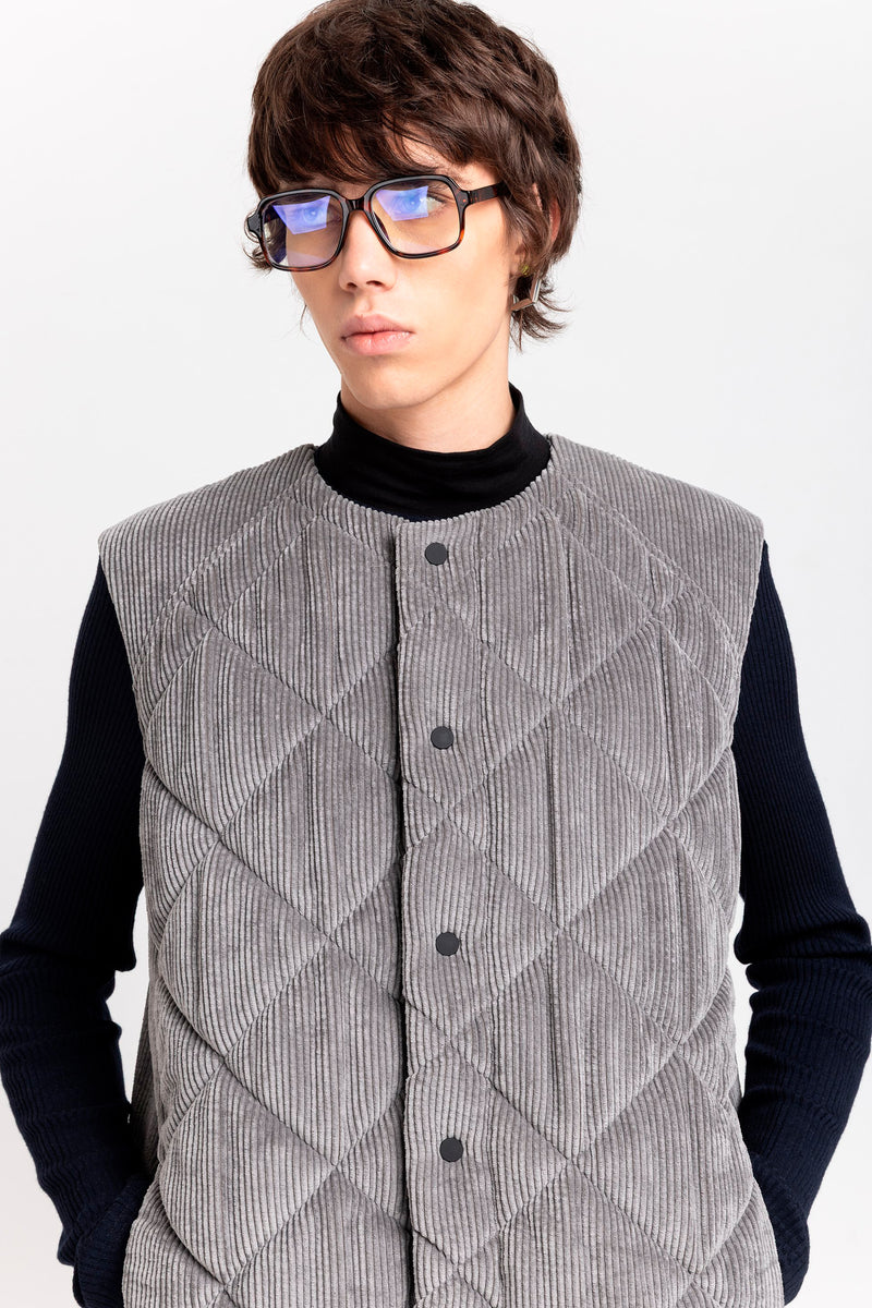 Grey quilted corduroy vest