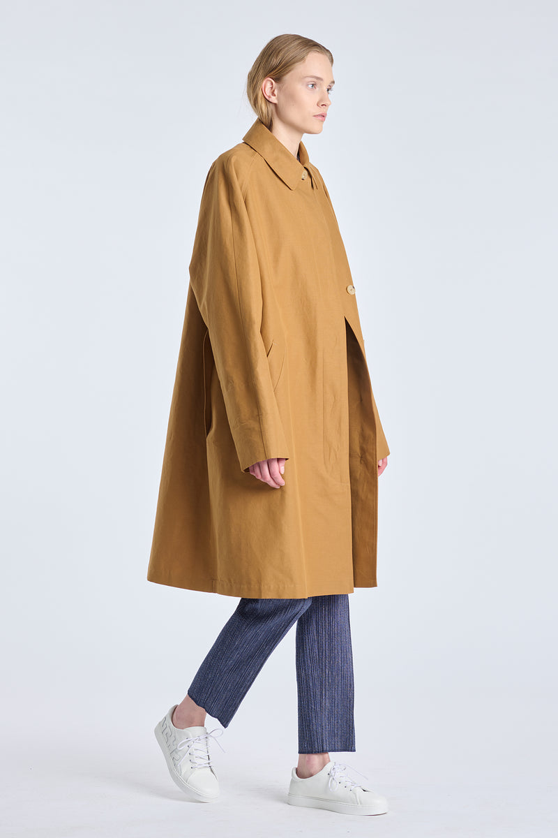 Cinnamon cotton balmacaan coat