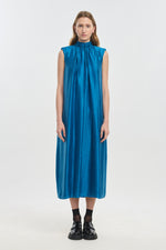 Blue sapphire textured lyocell evening dress