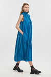 Blue sapphire textured lyocell evening dress