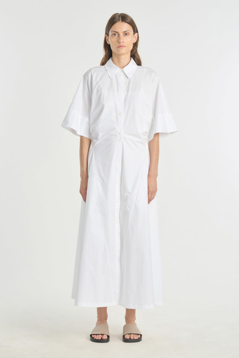 White poplin shirt dress
