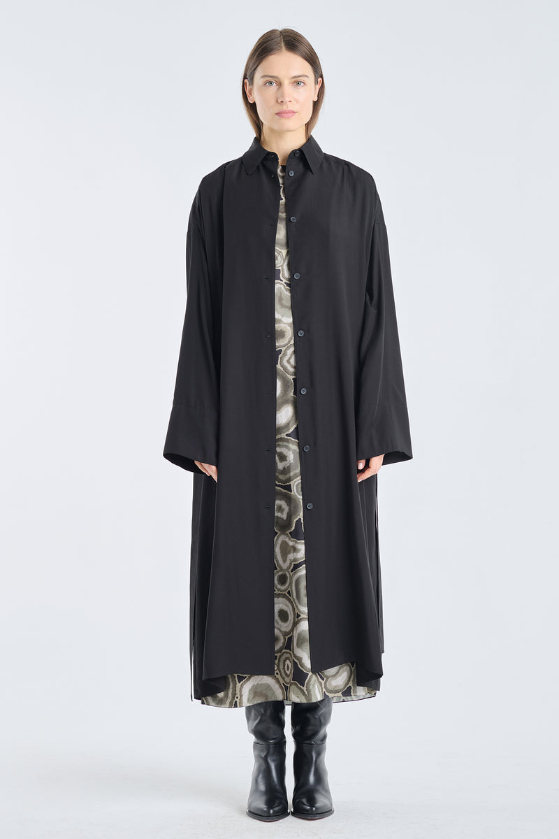 Black modal fluid shirt dress