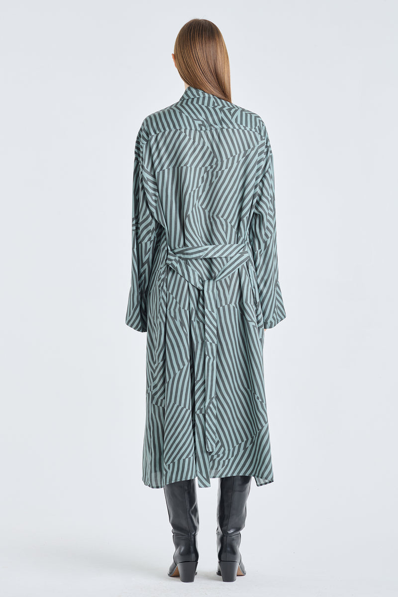 Dark grey printed viscose fluid shirt dress