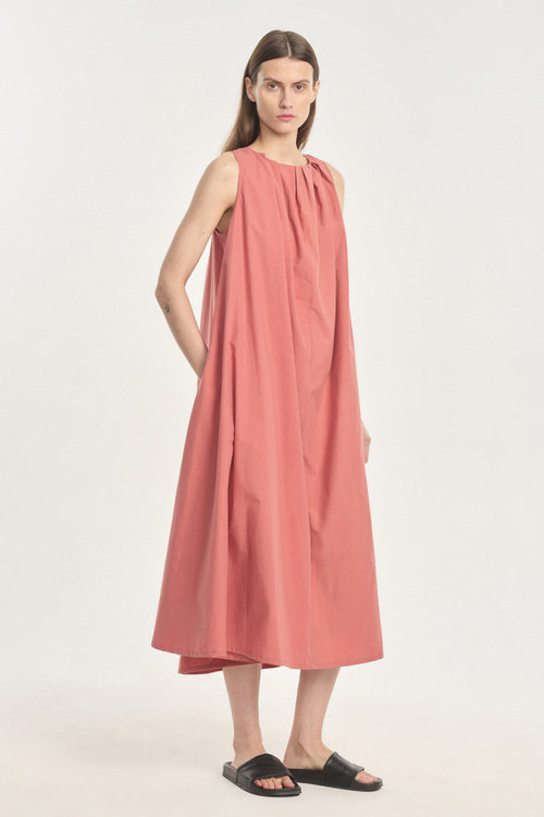 Brick cotton poplin sleeveless dress