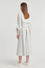 Striped cotton trench dress with ties
