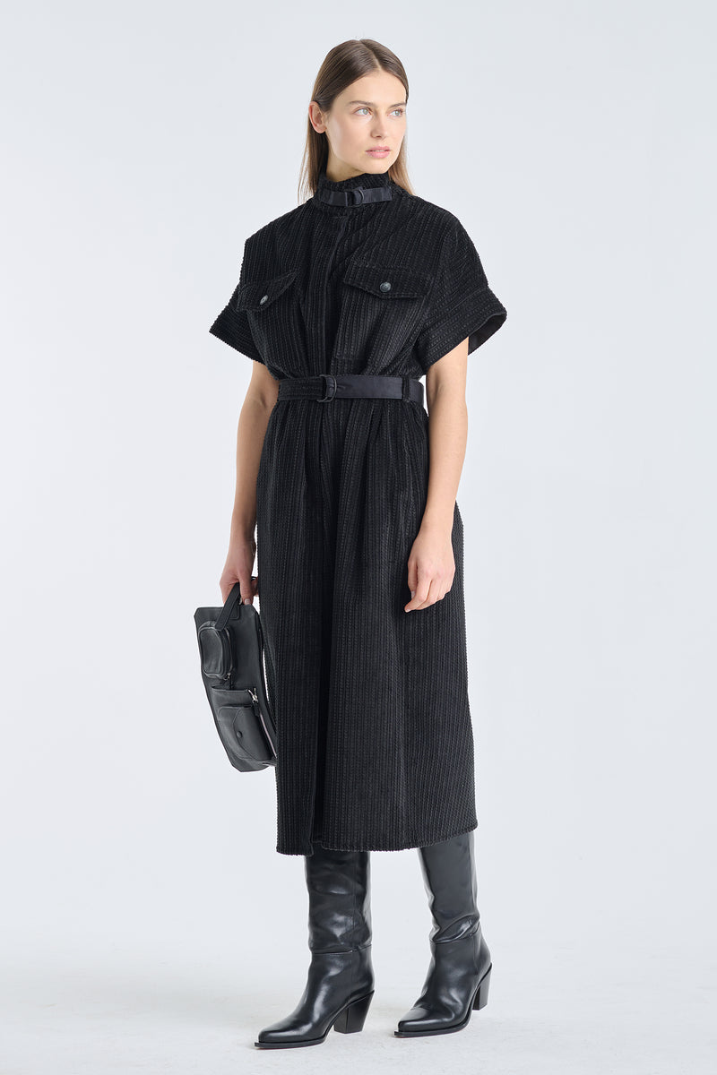 Black corduroy utility dress