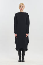 Black doubleface cotton long sleeve dress