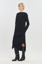 Black doubleface cotton long sleeve dress