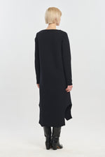 Black doubleface cotton long sleeve dress