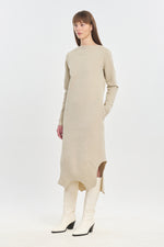 Sand doubleface cotton long sleeve dress