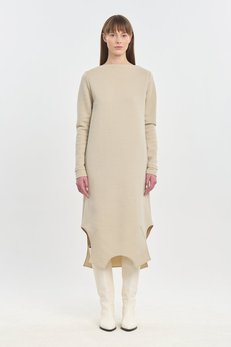 Sand doubleface cotton long sleeve dress