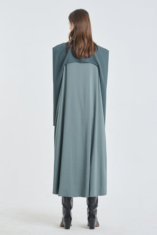 Smoky green dress with detachable sleeves