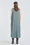 Smoky green dress with detachable sleeves