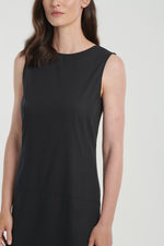 Black cotton sleeveless dress with cutlines