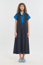 Blue speckle tweed wool blend long dress