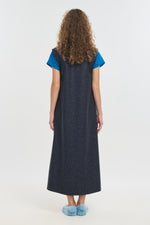 Blue speckle tweed wool blend long dress