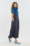 Blue speckle tweed wool blend long dress