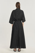 Black structured cotton silk shirt dress