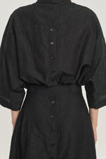 Black structured cotton silk shirt dress