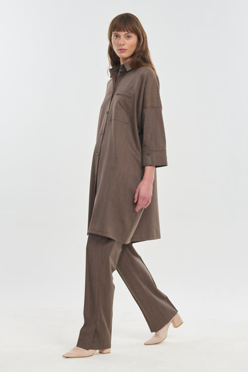 Brown light wool shirt tunic dress