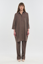 Brown light wool shirt tunic dress