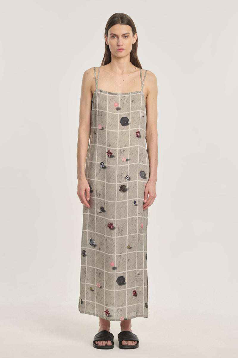 Grey printed georgette slip dress