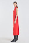 Red sleeveless raw edge dress