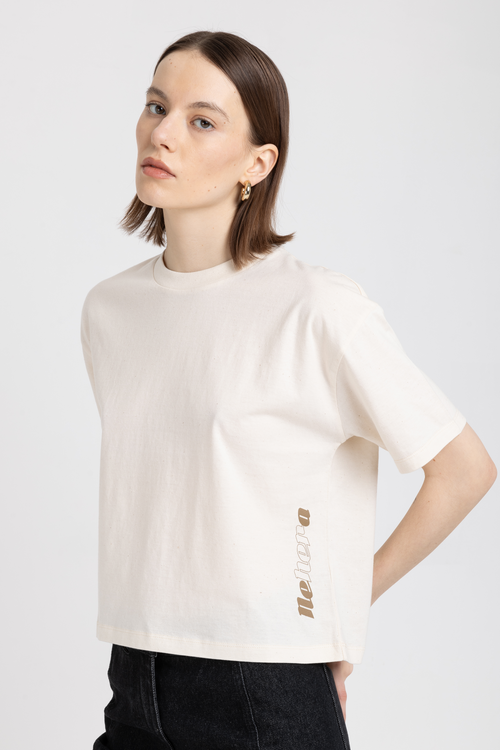 &#x2018;HERITAGE&#x2019;&#x2019; Natural & beige cotton boxy fit t-shirt