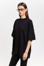 &#x2018;LOGO SLEEVE&#x2019; Black pure cotton oversized t-shirt