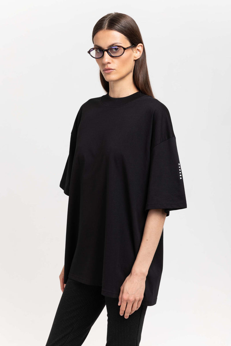 &#x2018;LOGO SLEEVE&#x2019; Black pure cotton oversized t-shirt
