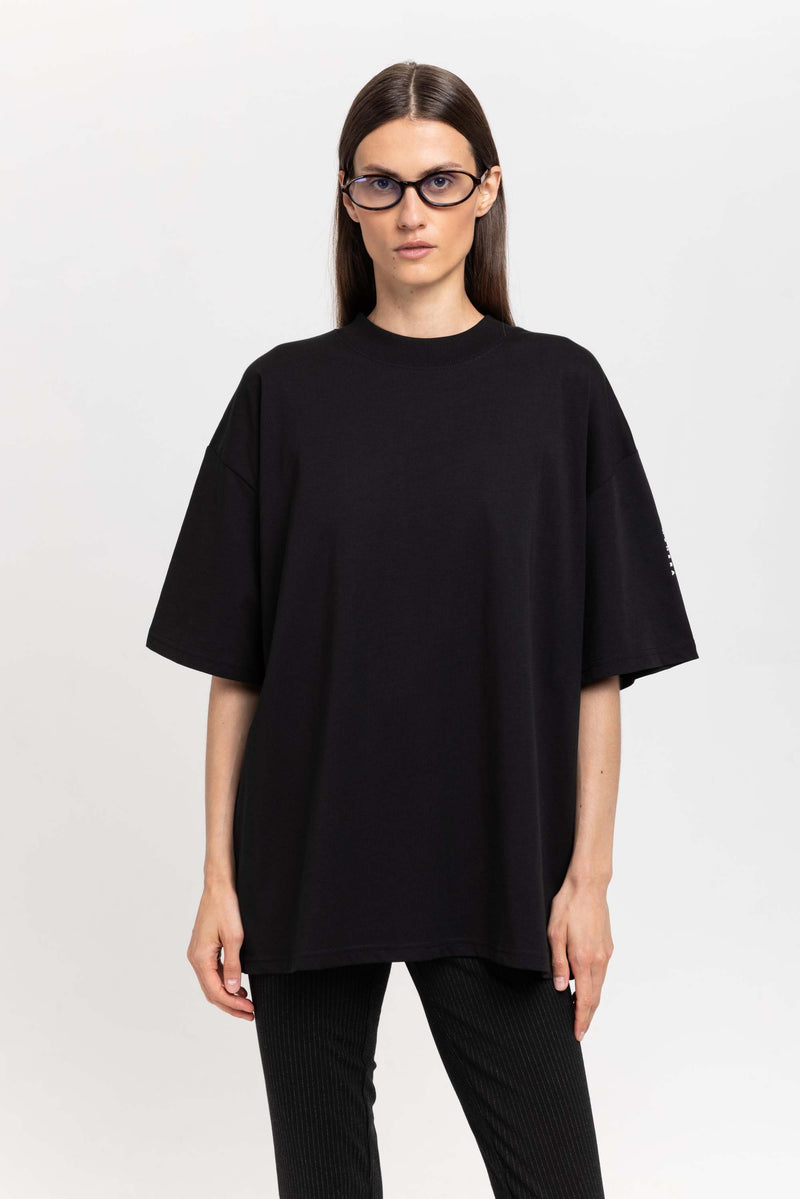 &#x2018;LOGO SLEEVE&#x2019; Black pure cotton oversized t-shirt