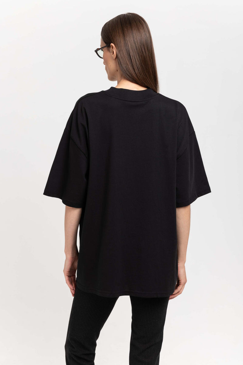 &#x2018;LOGO SLEEVE&#x2019; Black pure cotton oversized t-shirt