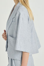White and light blue linen short jacket