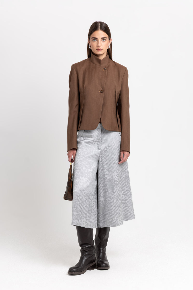 Silver textured fluid shorts
