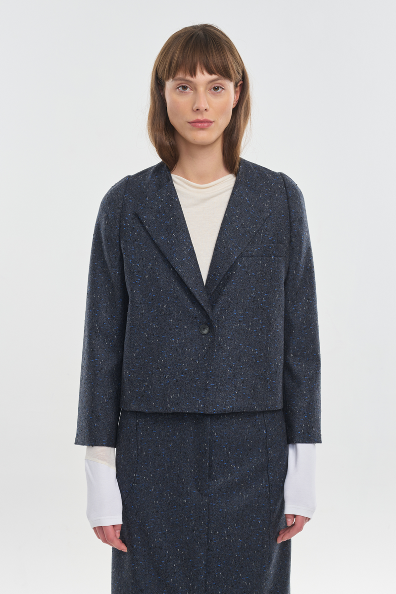 Blue speckle tweed short jacket