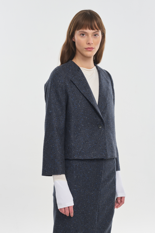 Blue speckle tweed short jacket