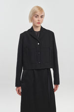 Black heavy cotton crepe boxy short jacket