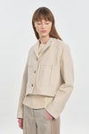 Light beige heavy cotton crepe boxy short jacket