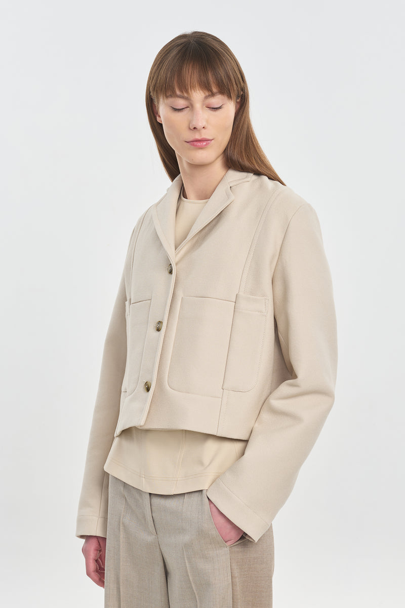 Light beige heavy cotton crepe boxy short jacket