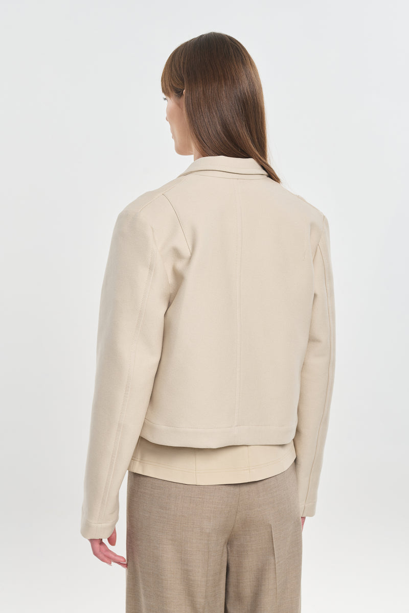 Light beige heavy cotton crepe boxy short jacket