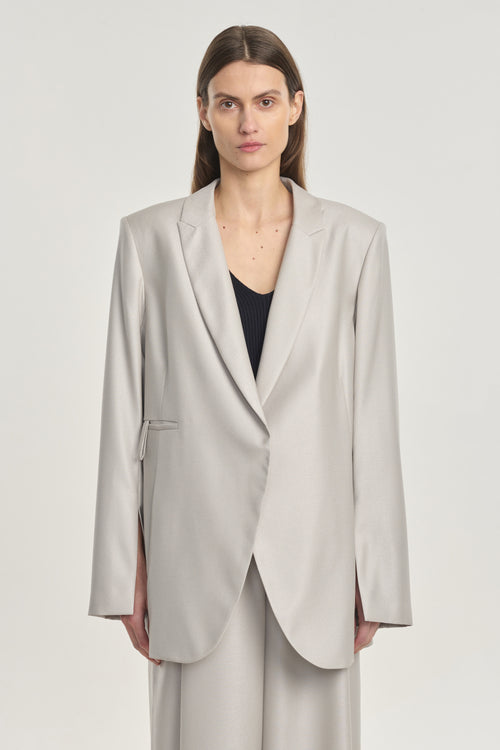 Silver wool silk belted jacket