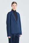 Checked dark blue waffle wool relaxed jacket
