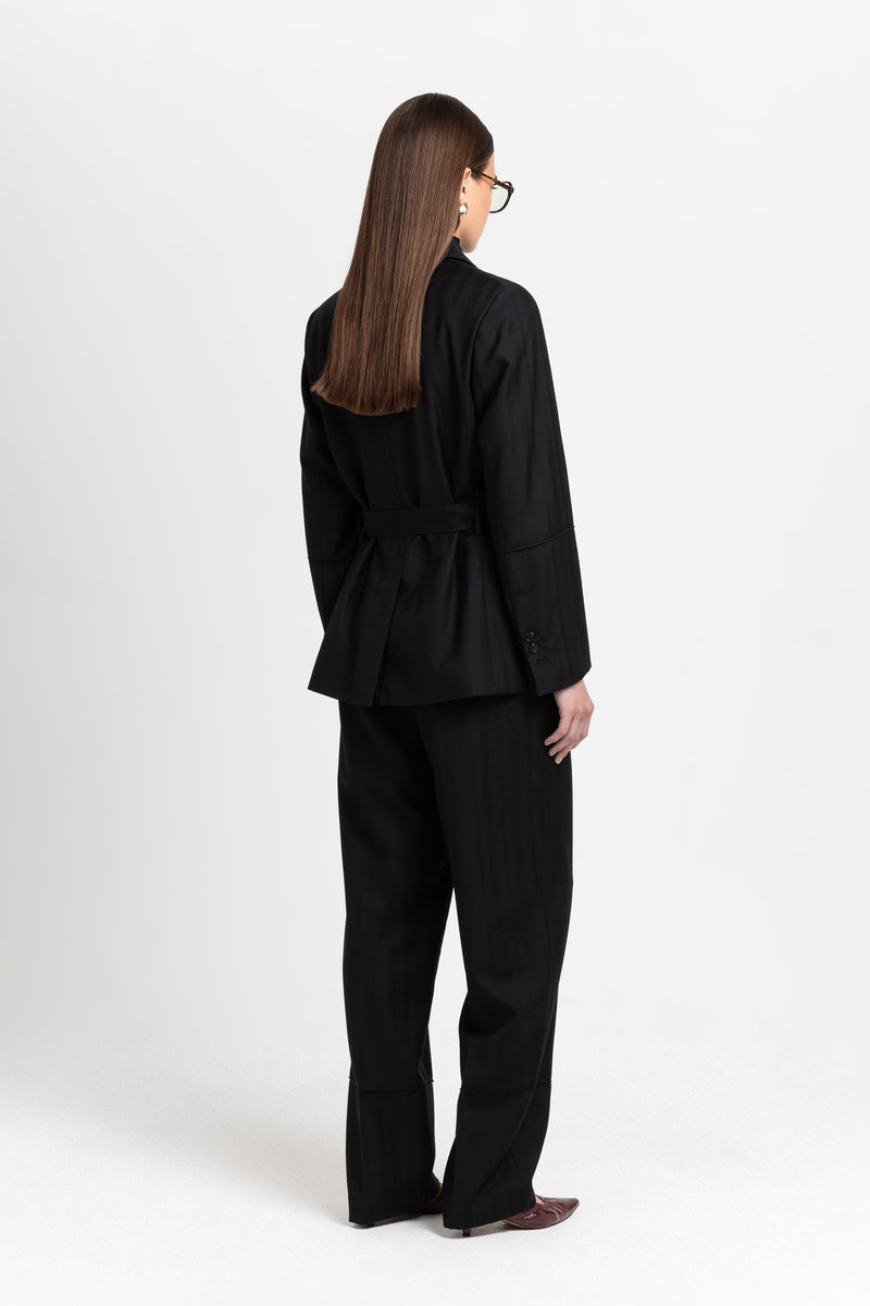 Black herringbone suiting tailored jacket