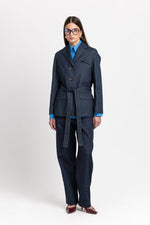Indigo blue soft touch denim tailored straight pants